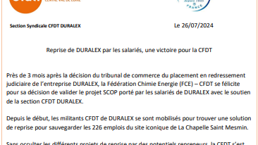 Reprise de DURALEX par les salariés, une victoire pour la CFDT