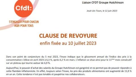 Hutchinson : CLAUSE DE REVOYURE enfin fixée au 10 juillet 2023