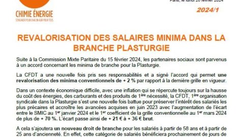 Revalorisation des salaires minima dans la branche plasturgie