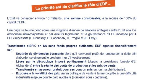 Nouvelle Gouvernance d'EDF : la priorité est de clarifier le rôle (…)
