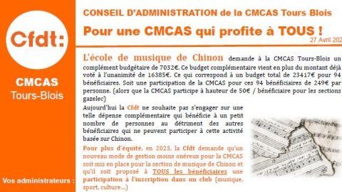 CMCAS Tours BLois CA du 27 AVRIL