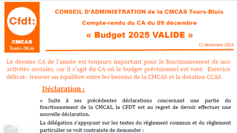 CR CA du 9 décembre "budget 2025 validé"