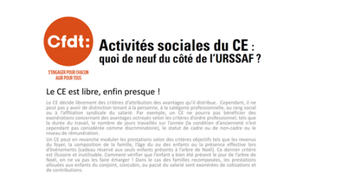 Info CE : Activités sociales : Le CE est libre de ses choix, mais pas tout à (…)