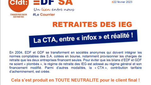 Retraite des IEG, la CFDT rétablit la vérité.