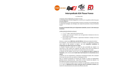 Négociations salariales SCA Tissue France : Honteux et scandaleux !