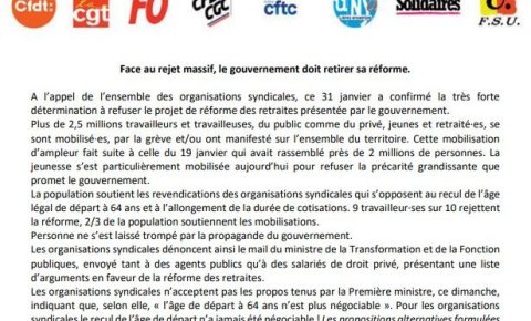 Déclaration intersyndicale du Loir et Cher : 7 et 11 Février