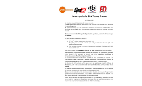 Négociations salariales SCA Tissue France : Honteux et scandaleux (...)