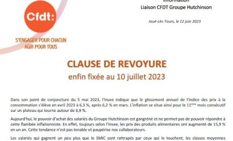 Hutchinson : CLAUSE DE REVOYURE enfin fixée au 10 juillet 2023