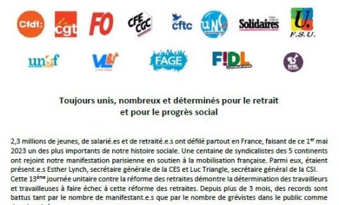 Toujours unis, nombreux et déterminés pour le retrait et pour le progrès (...)