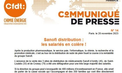 PHARMACIE Sanofi distribution : les salariés en colère !