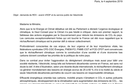 Hercule : Courrier Intersyndicale CFDT CFECGC CGT FO à la Ministre E (...)