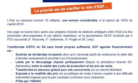 Nouvelle Gouvernance d'EDF : la priorité est de clarifier le rôle (...)