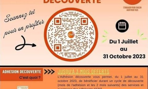 Adhésion découverte du 1er Juillet au 31 Octobre