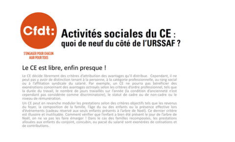 Info CE : Activités sociales : Le CE est libre de ses choix, mais pas tout à (…)