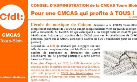 CMCAS Tours BLois CA du 27 AVRIL