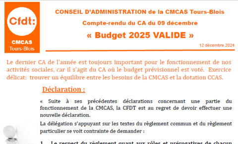 CR CA du 9 décembre "budget 2025 validé"