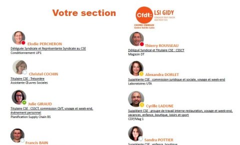 Nouvel organigramme de la section Servier LSI Gidy