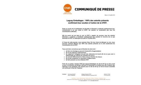 Leguay Emballages : la CFDT appelle la Direction du groupe LGR à prendre ses (...)