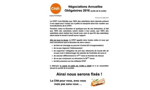 Leguay Emballages : Négociations Annuelles Obligatoires 2016 (suite de la (...)